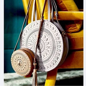 Anthropologie | Kelsey Woven Boho Circle Bag in blue/gray